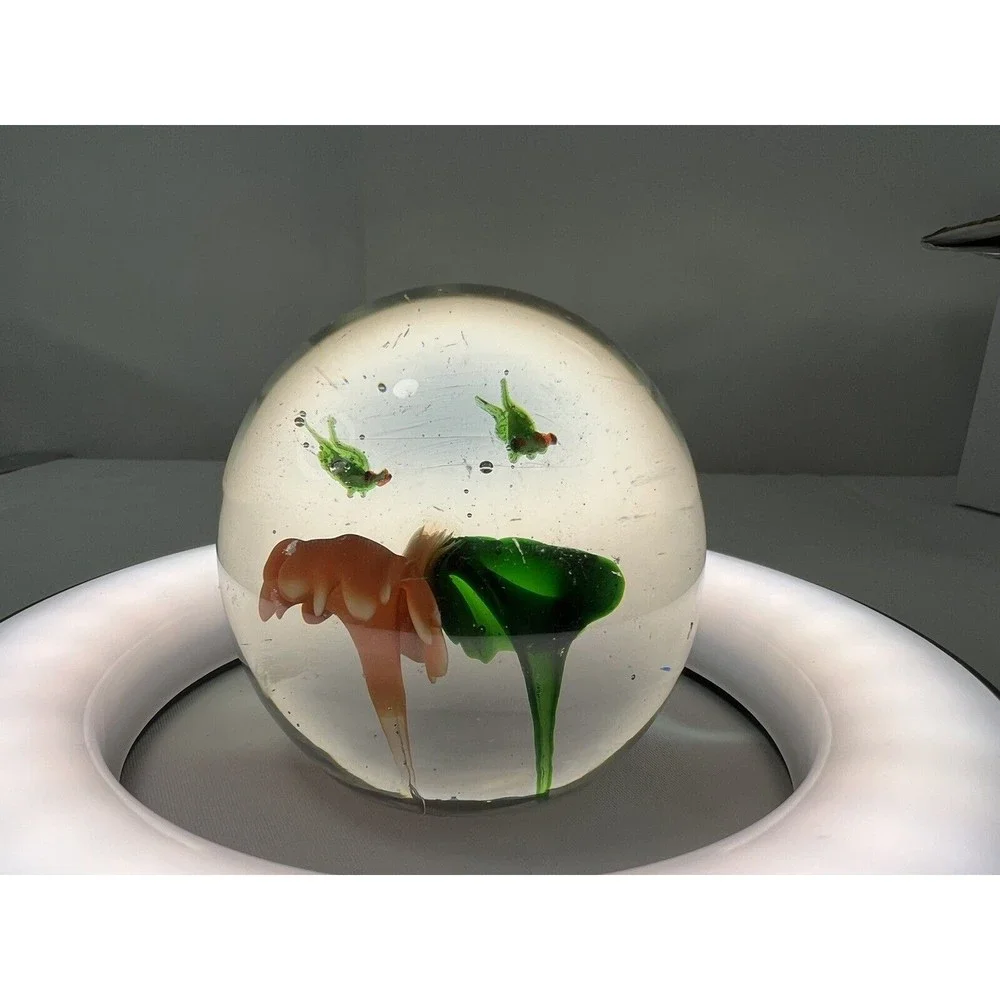 Vtg Art Glass Paperweight Clear Ball Collectible Bubbles with Flowers Decoration
